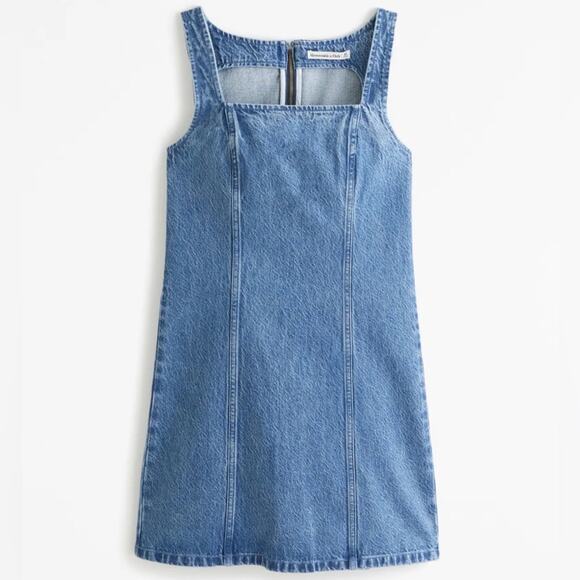 NEW ABERCROMBIE Medium Blue Wash Denim A-Line Mini Tank Top Jean Dress XL - Picture 5 of 16